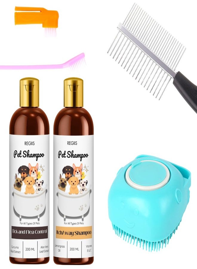 شامبو ريجيس للحيوانات الأليفة للكلاب، لمكافحة القراد والبراغيث، تركيبة مضادة للحكة، 200 مل، عبوتان مع أدوات العناية (عبوة من 5 قطع) - Image 1